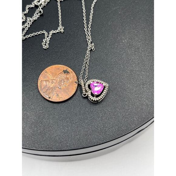 JBWR 925‎ Platinum Plated Pink Sapphire Heart Pendant & 18" Necklace - Picture 11 of 12